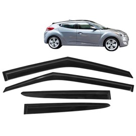 IKON MOTORSPORTS Out Channel Window Visors Compatible with 2011-2018 Hyundai Veloster, Dark Smoke Slim Style Acrylic Car Rain Sun Window Shade Guard Visor
