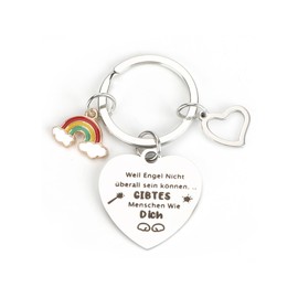 OBEISN Stainless Steel Keyring with Colourful Rainbow Pendant and Hearts, The Perfect Gift for Women, Birthday Gift for Your Good Friend, Small Gifts for Any Occasion, silver