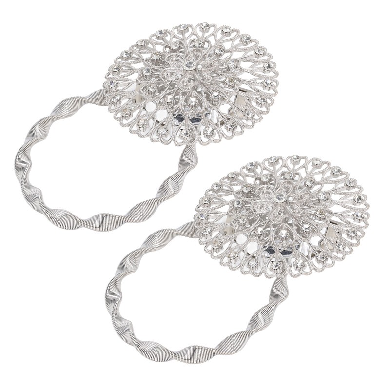 2Pcs Magnetic Curtain Tiebacks Stainless Steel Sparkling Crystal Flower Curtain