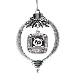 Inspired Silver - Peeking Panda Charm Ornament - Silver Square Charm Holiday Ornaments with Cubic Zirconia Jewelry