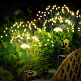 Weukum 2 Pack Solar Fireworks Lamp Outdoor 120 LED Warm White