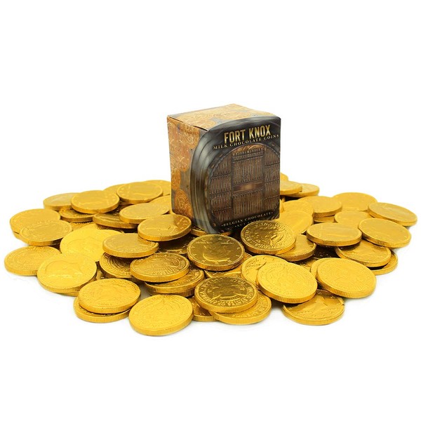 Fort Knox Milk Chocolate Coins - Chocolate Coins Wrapped in Gold, Chocolate Coins - Nut Free - Vault Design (1/2-Pound)
