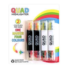 The Quad Highlighter - One Marker, 4 Colours (2 Colours Per Side) – Cute Chisel Tip Aesthetic Highlighter - No Bleed & Quick Dry – Novelty Highlighter Set – Pack of 4 Multicolour Highlighters