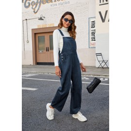 AMEBELLE Corduroy Overalls for Women Barrel Wide Leg Bib Corduroy Pants Women Adjustable Romper Jumpsuit with Pockets(3007-Navy-M)