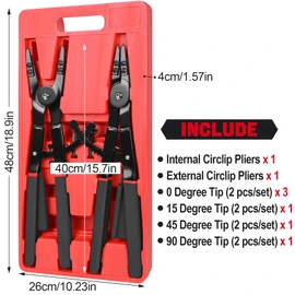 Snap Ring Pliers Set Heavy Duty - 2 PCS Large Heavy Duty Snap Ring Circlip Pliers ，16" Internal External Circlip Pliers Set with 45° 90° Tips