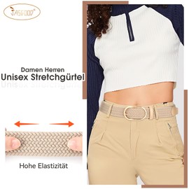JasGood Unisex Braided Stretch Belt Elastic Fabric Belt Braided Belt Stretchy Belt for Men and Women, Beige (golden buckle)