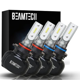 BEAMTECH HB3 HB4 Bulbs Combo, S1 Series 900-5/900-6 Fanless Fog Light 6500K Xenon White, 4 Bulbs