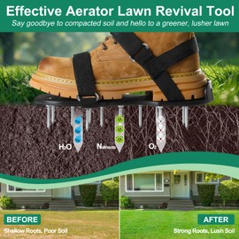Satisure Lawn Aerator Shoes, Upgrade 2.2" Heavy Duty Spike Shoes Lawn Aerating with Hook&Loop Straps, Free-Installation Grass Aerator Lawn Tool, One-Size-Fits-All Soil Aerator Tool for Yard Patio Lawn Garden