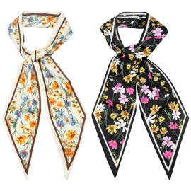 Sekepingo 2Pack 5.2"*59" Women's Satin Head Scarf for Hair Wrapping Fashion Headwrap Lightweight Neck Tie Handbag Accessories