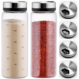 NiHome 2-Pack Spice Shakers with Adjustable Stainless-Steel Lids for Parmesan Cheese, Chili Flakes, Herbs, Salt, Pepper, 10oz Borosilicate Glass Seasoning Dispensers, Easy Refill and Dishwasher Safe