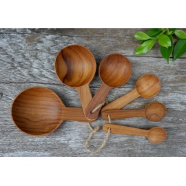 Set of 6 pieces (no marking) Teak Wooden Measuring Spoons, this rustic set made from eco friendly Teak Wood