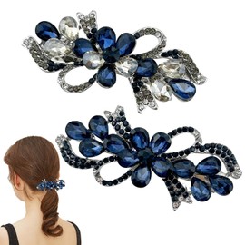 2Pcs Blue Vintage Flower Hairpins, Elegant Jewelry Design, Perfect for Weddings, Parties, and Daily Wear, Floral Hair Accessories for Women