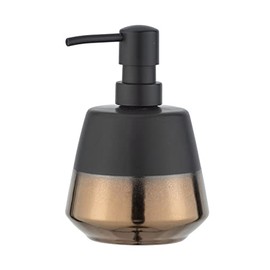 WENKO Seifenspender Mod. Brandol, nachfüllbarer Seifendosierer für Flüssigseife und Lotion aus hochwertiger Keramik, 9,8 x 14,1 x 9,8 cm, Füllmenge 450 ml, Schwarz/Kupfer