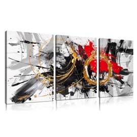 HUBOSKN Abstract Wall Art for Living Room - Black and Gold Art Work for Office Walls - Modern Canvas Wall Art for Bedroom Size 12" x 16" x 3 Pieces