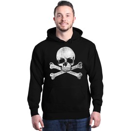 shop4ever Distressed White Skull and Crossbones Hoodie Sweatshirts XXXXX-LargeBlack 0