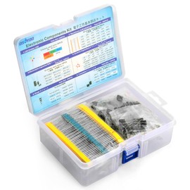 OSOYOO Basic Electronic Work Parts Set, LED, 5 Colors, 100 Pieces, Metal Film Resistor, 30 Types, Total 600 Pieces, Electrolytic Capacitors, 12 Types, Total 120 Pieces, Ceramic Condensers, 30 Types, Total 300 Diodes, 8 Types, 100 Pieces, Transistor, 17 T