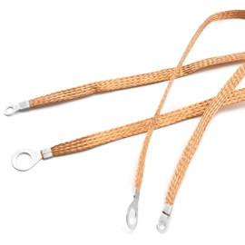 3Pcs 12" x 1/2" Braided Ground Straps with Tinned Copper, Automotive Engine Grounding Flat Tinned Copper Strip with 1/2" Ring to 1/4" Ring Terminal Connectors, Batteries and Accessories