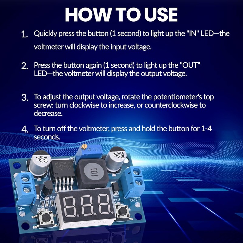 Seloky LM2596 Adjustable DC-DC Step-Down Buck Converter Module with LED