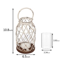Farmhouse Hurricane Metal Candle Lanterns Decorative Outdoor 11", Hanging Distressed White Rustic Wedding Candle Holders for Real Candles, Birdcage Decor for Kitchen Bathroom Thanksgiving Christmas
