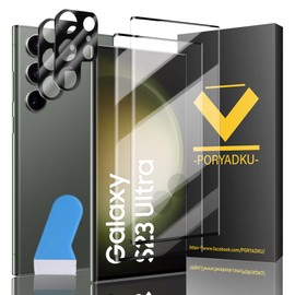 [2+2 Pack] For S23 Ultra Screen Protector, 2 Pcs Tempered Glass + 2 Pcs Camera Lens Protector, Impact-Resistant, Ultrasonic Fingerprint Compatible, 3D Curved for Galaxy S23 Ultra Screen Protector