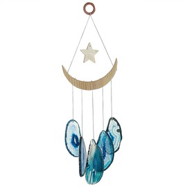 mookaitedecor Blue Agate Slices Wind Chimes for Home Garden Decoration 15-19 Inches