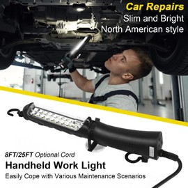 LED Trouble Light(25FT), Drop Light Automotive with Strong Magnet, Swivel Hook, ETL Listed, 16 AWG Corded Work Light for Workshop, Car Repair, Machinery