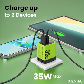 GEARit 35W GaN Charger - Dual Port USB-A and USB-C Charger Block - Fast Charging Station for Multiple Devices - Multiport Travel Hub with Built-in Smart Display
