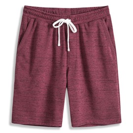 VANCOOG Men's Casual Classic Fit Terry Cloth Elastic Jogger Golf Shorts-Wine Melange-XL