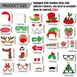 BDSHUNBF 37PCS Christmas Photo Booth Props, Christmas Party Photo Booth, Christmas Inflatable Selfie Photo Frame, Xmas Santa Hat DIY Dress-up Party Decorations Photography Selfie Props Set