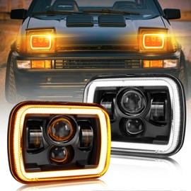 BraveWAY 7x6 Led Headlights Square Lights 5x7 Inch High/Low Beam Amber White DRL - Sealed Beam Rectangular Headlight Led Compatible with Wrangler YJ Cherokee XJ Replacement H6054 2PCs