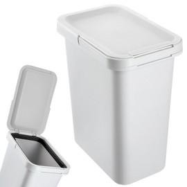 KADAX Waste Bin with Hinged Lid, Rectangular Plastic Waste Bin with Carry Handle, Waste Bin for Waste Separation, Rubbish Basket (Grey 12L)