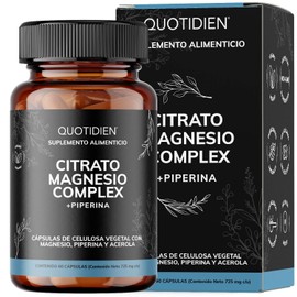 Quotidien Citrato de Magnesio Complex + Piperina | Máxima Potencia y Máxima Absorción | Aporta 497mg de Magnesio elemental | Contiene Citrato, Glicinato, L-Treonato y Óxido de Magnesio | Sin Azúcar - Suplemento Alimenticio Quotidien - Ingredientes NON GMO (60 Cápsulas)