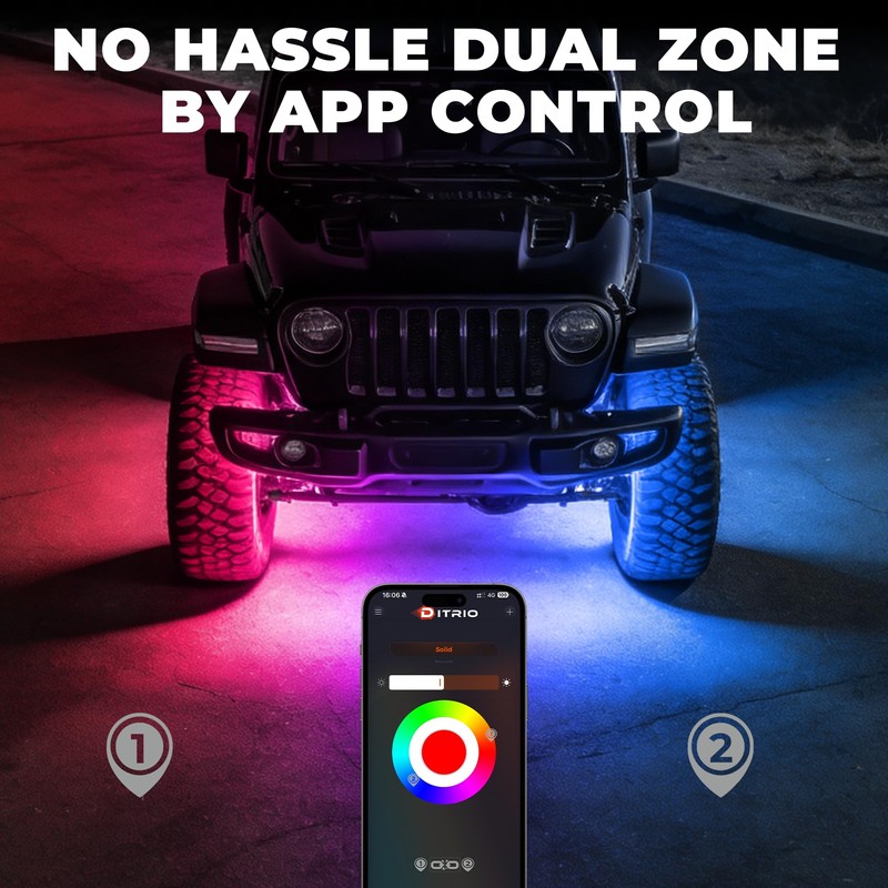 8 Pods 5 Sided RGB Rock Lights for Trucks, App