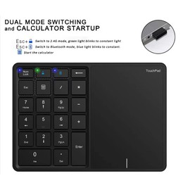 Lazmin112 Wireless Numeric Keypad, 22 Keys 2.4G Bluetooth Number Keyboard with Touchpad, Type C Interface, Support for Win, for iOS, for Android, for OS X Systems(Grey)