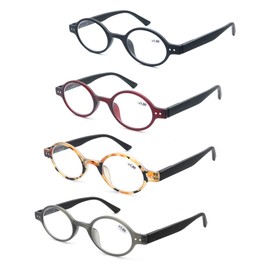 MODFANS 4 Pack Round 1.5 Reading Glasses Women Men,Retro Matte Frame Comfortable Spring Hinge-Lightweightest Readers Suitable Wear well-4 Pouch with Each Area