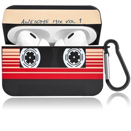 LIOPEU Portable Electronic Device Cover for AirPod Pro, Soft Full Protective Case with Keychain, Cassette Tape Design