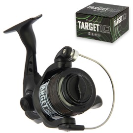 Angling Pursuits Target 10 Carp Coarse fishing reel 8lb line Black Front drag