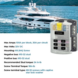 Blue Sea Systems 5025 6-Circuit ST Blade Fuse Block with Ground & Cover 100A