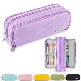 X SIM FITNESSX Pencil Case, Teenagers’ Girls’ Pencil Case, 3 Compartments, Large Capacity Pencil Case for School and Office, Purple
