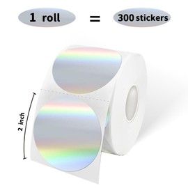 Yeachlaing 2" Circle Holographic Thermal Label Stickers Silver, Self-Adhesive Circle Direct Thermal Labels, Multi-Purpose Roll Sticker Labels for DIY Logo Design, QR Code, Name Tag（ 300 Labels,1 Roll）