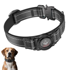 2025 Upgrade Airtag Dog Collar, Reflective Dog Collar with Airtag Holder, IP68 Waterproof| Metal Buckle| Ultra-Durable| Comfortable Padded, GPS Dog Collars for Medium Large Dogs (Black,XL)