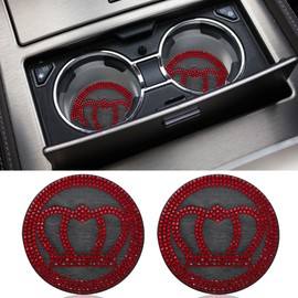 2PCS 2.73'' Bling Car Cup Holder Coasters, Silicone Anti-Slip Car Cup Holder Mat, Car Beverage Coaster, Rhinestone Cup Holder Insert Coaster, Universal Car Interior Accessories for Women Girls (Red)