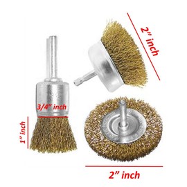 Wideskall® 3 Pieces Brass Wheel & Cup Wire Brush Drill Bit Set Rust Paint Cleaning Attachment