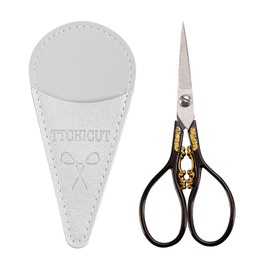 Vintage European Style Stainless Steel Auspicious Clouds Scissors for Needlework, Embroidery, Sewing, Craft, Art Work & Everyday Use, with PU Leather Sheath (Black)