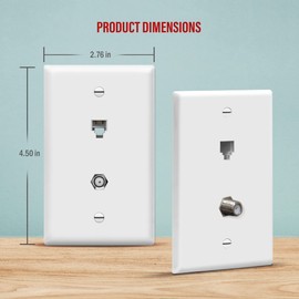 ENERLITES Combination Coaxial TV Cable / RJ11 Telephone Jack Wall Plate, F-Type F81 Connector, 6-Position 4-Conductor (2-Line Support), 1-Gang 4.50" x 2.76", 6641-W-10PCS, White (10 Pack)