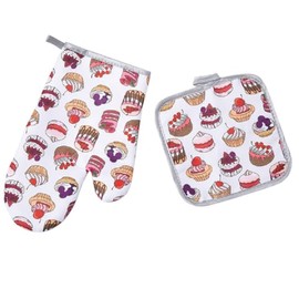 Cupcakes Cakes Oven Mitts and Pot Holders Sets, Heat Resistant Non Slip.Insulated Washable for Cooking Baking BBQ Decorative Kitchen Gift (B)