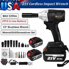 Unbranded Cordless Electric Impact Wrench Gun 1/2" High Power Driver with 2 Li-ion Battery