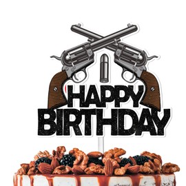 Decoración para tartas de feliz cumpleaños con purpurina negra para decoración de fiestas de cumpleaños para hombres y niños