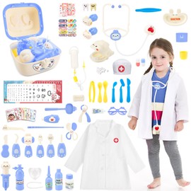 AUTOWT Kit de Juguetes de Dentista para Niños, 61 Piezas de Juguetes Educativos de Simulación de Médico con Disfraz y Sombrero de Médico, Juego de Juguetes Médicos para Niños y Niñas