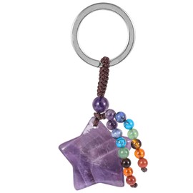 KYEYGWO Crystal Star Keychain for Women, 7 Chakra Stone Keyring Decor Pentagram Pocket Pendant Lucky Star Pendant Lanyard Keychain